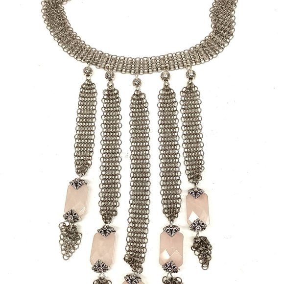 Ferrara Whiting and Davis Ring Mesh Choker with  5 Rose Quartz Pendants - Picture 2 of 5